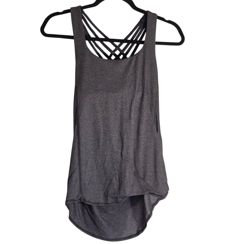 Lululemon Wild Tank Top Heathered Gray Strappy Back Built-in Bra Yoga Top